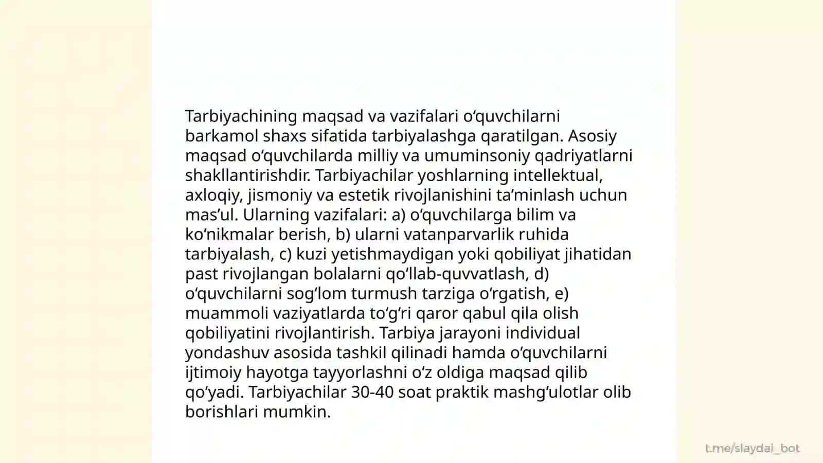 Tarbiyachi va uning faoliyat mazmuni qanday 4