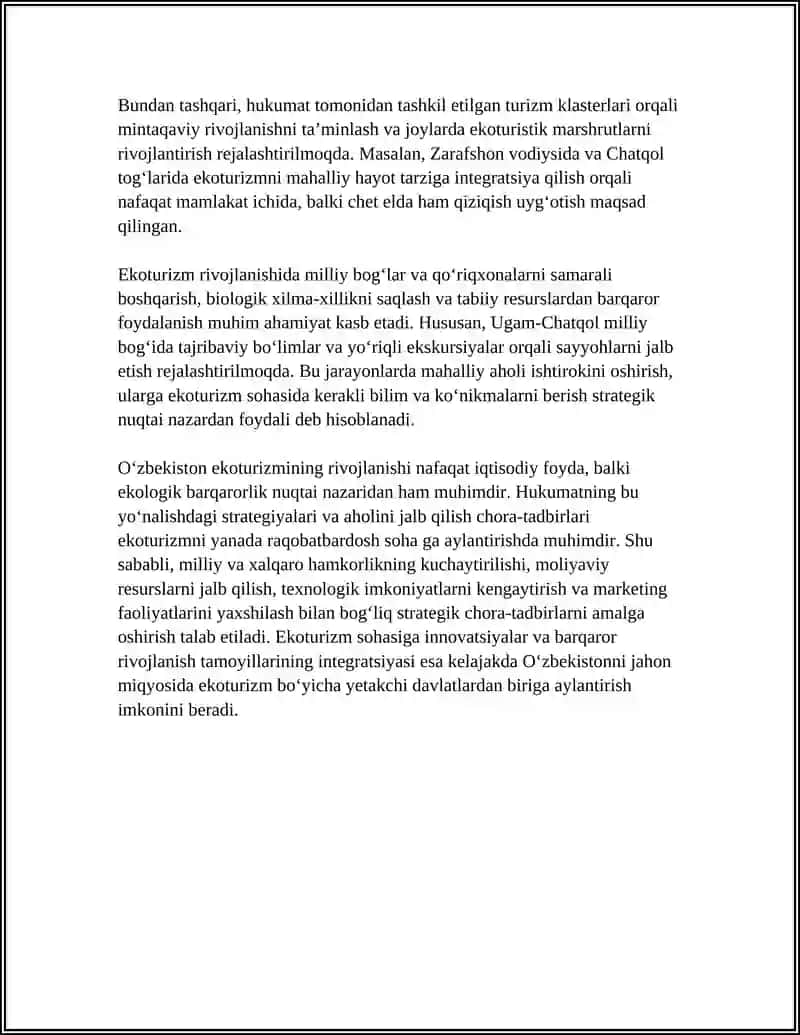 ÕZBEKISTONDA EKOTURIZM YOʻNALISHIDAGI SAYYOHLIK ISHLARINING RIVOJI 4