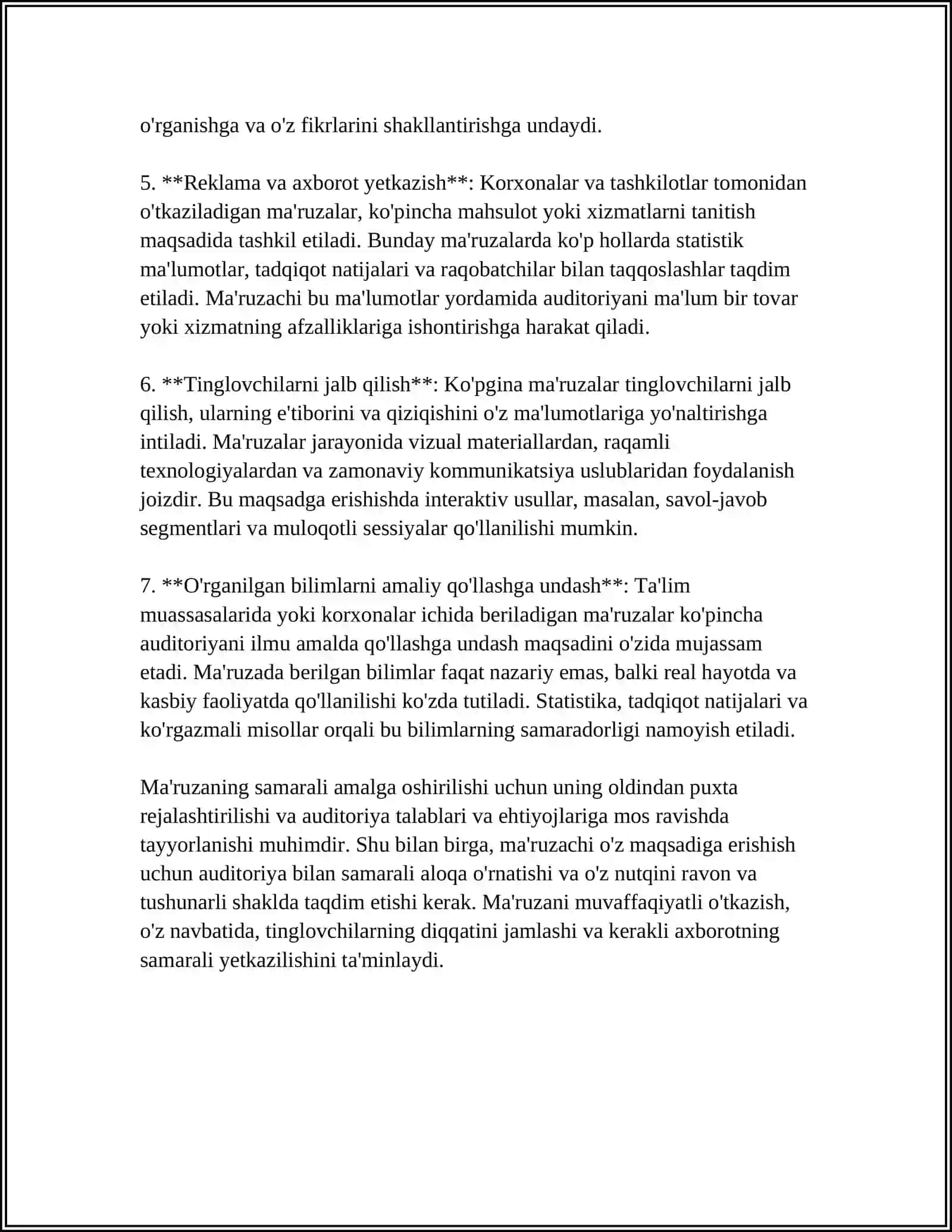 MA'RUZA: REFERAT: MA’RUZA. MAQSADI, TUZILISHI, VAZIFASI 4