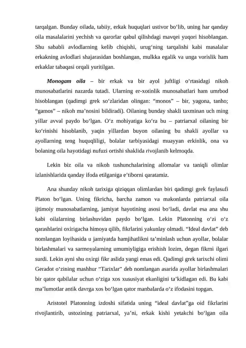 OILA VA NIKOH. OILA VA NIKOH INSTITUTINING RIVOJLANISHI TARIXI 4