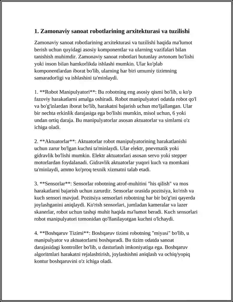 Zamonaviy sanoat robotlari va manipulyatorlarini strukturasi 4