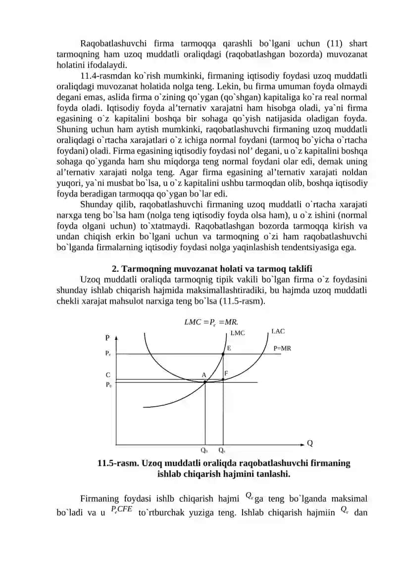 RAQOBATLASHUVCHI FIRMA VA TARMOQNING UZOQ MUDDATLI ORALIQDAGI MUVOZANATI VA TARMOQNING TAKLIFI 4