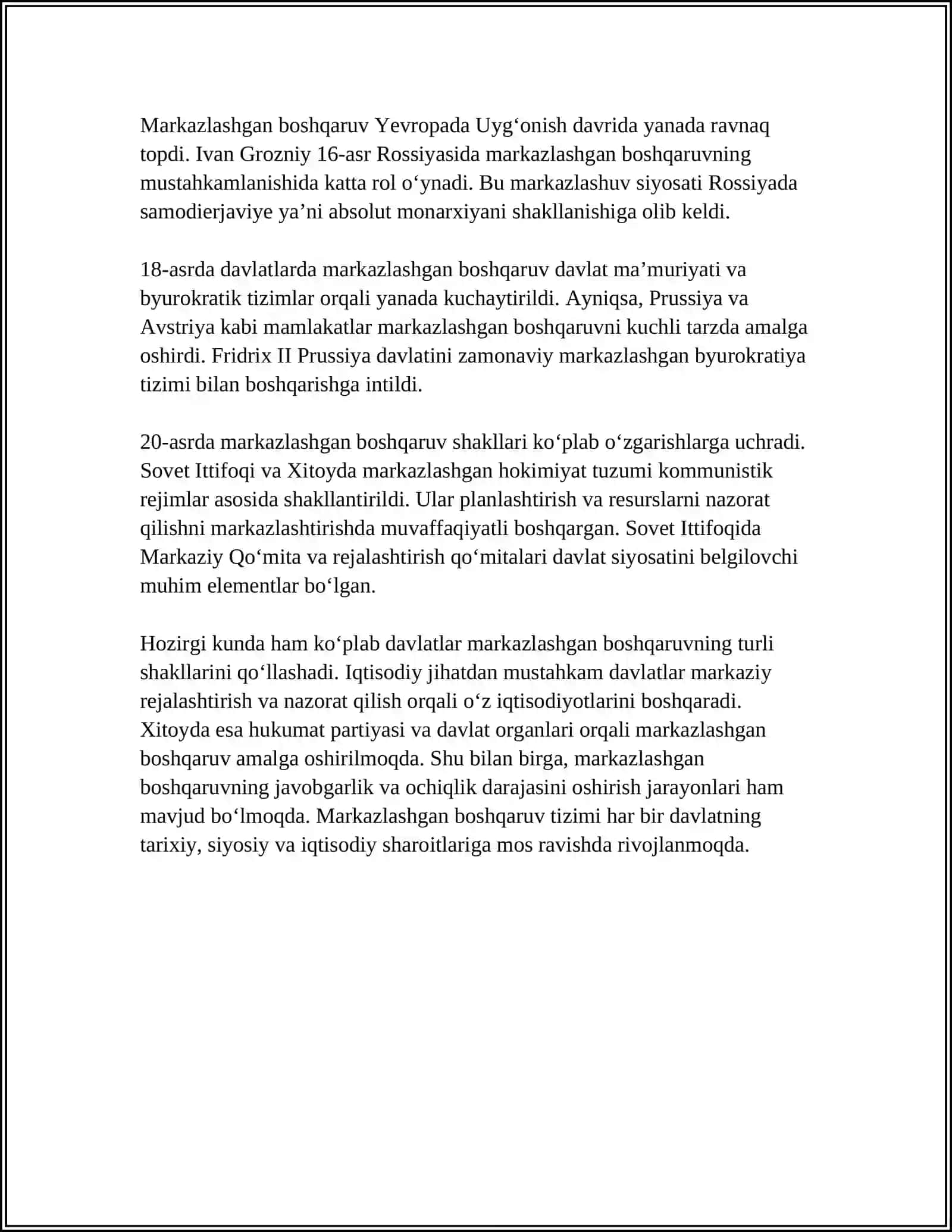 O‘ZBEKISTONDA MARKAZLASHGAN DAVLAT MUAMMOSI 4