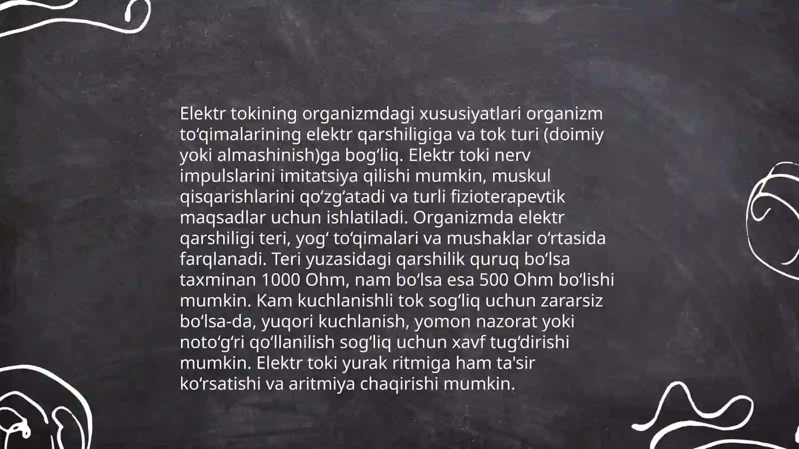 Elektr tokining organizmga ta'siri Zulayho 4