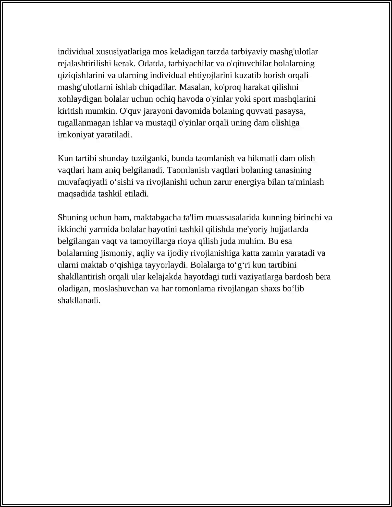 MAKTABGACHA TA'LIM TASHKILOTLARIDA KUNNING BIRINCHI VA IKKINCHI YARIMIDA BOLALAR HAYOTINI TASHKIL ETISH 4
