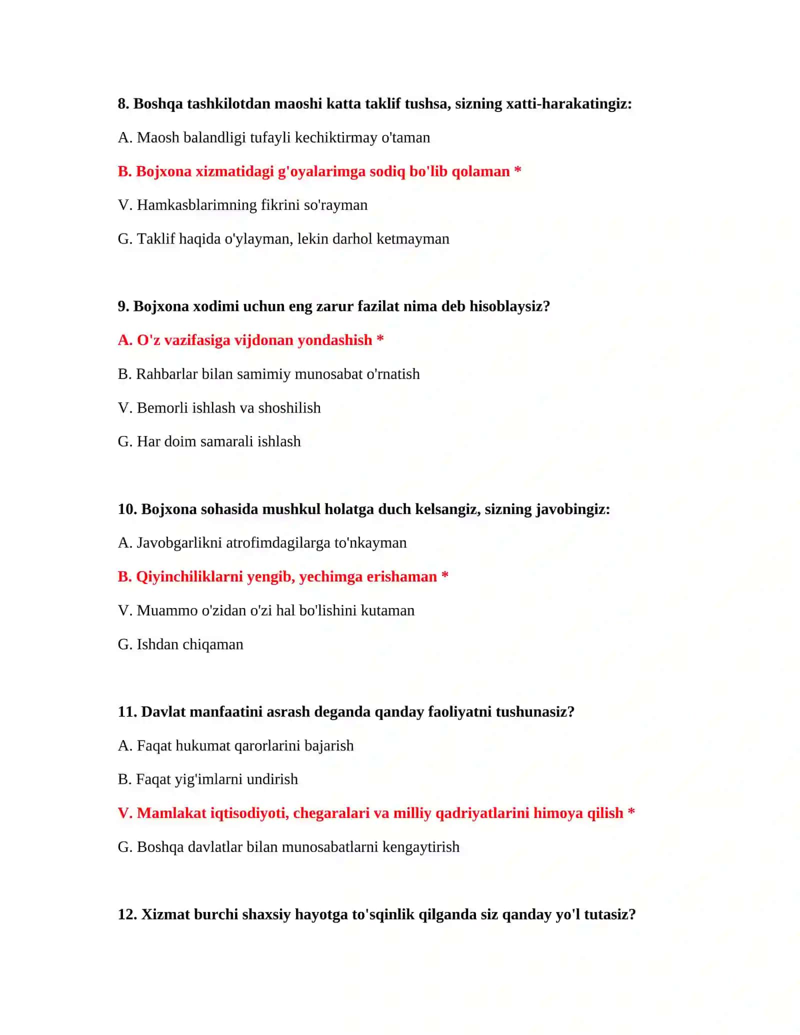 Bojxona test savollari javoblari PDF 4