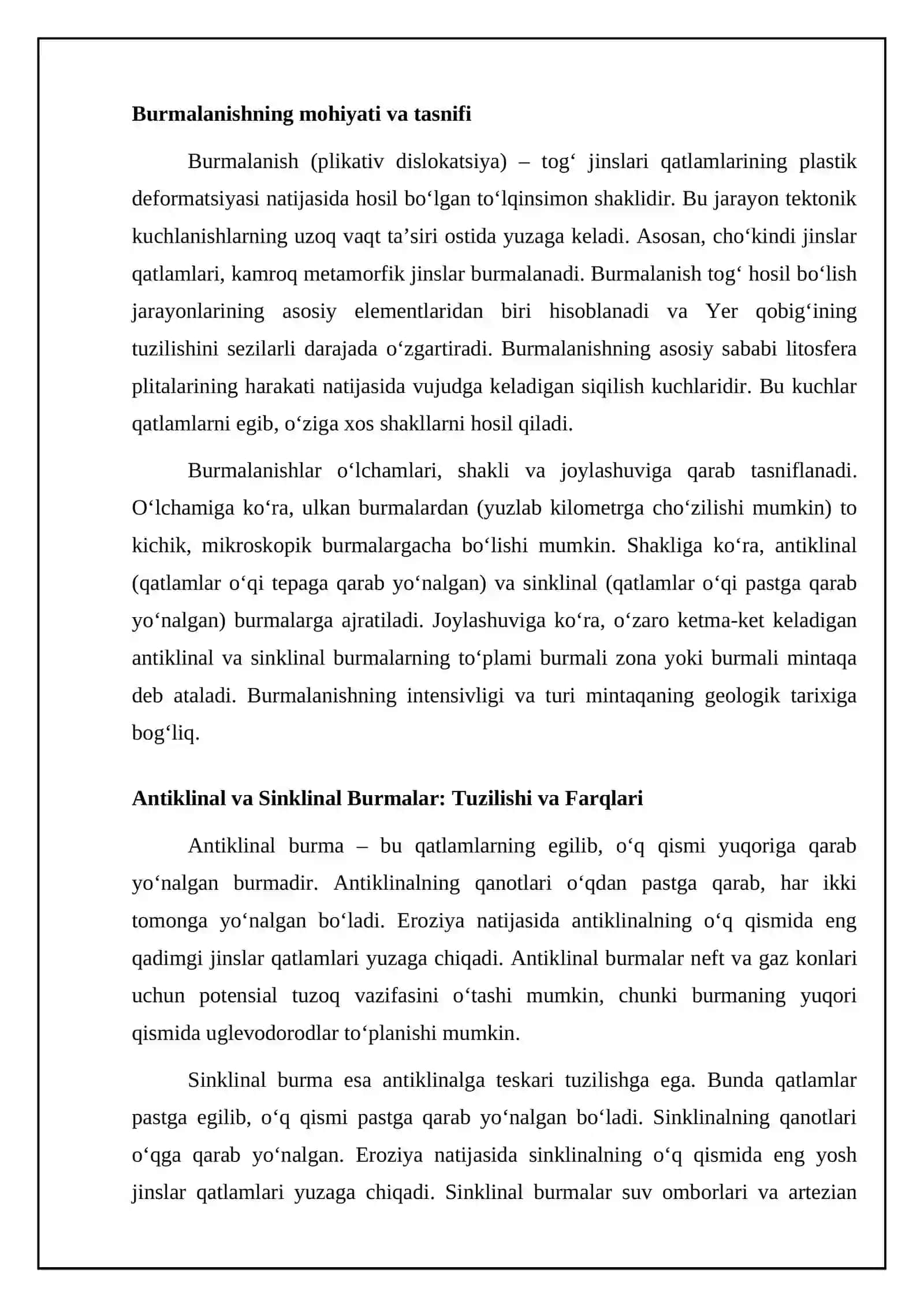 Tog' jinslarning burmalar shaklida yotishi (plikativ dislokatsiya) 4