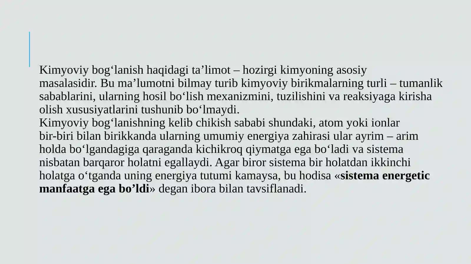 Kimyoviy bog'lanish. Valent bog'lanish usuli. Molekulyar orbital metod 4