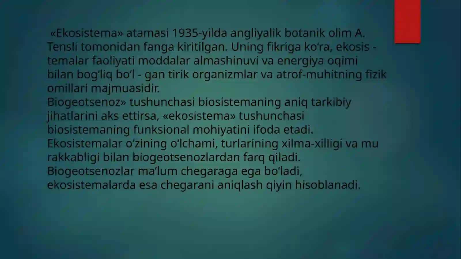 HAYOTNING BIOGEOTSENOZ DARAJASINING O`ZIGA XOSJIHATLARI.tabiiyvasun’iyekosistemalar 4