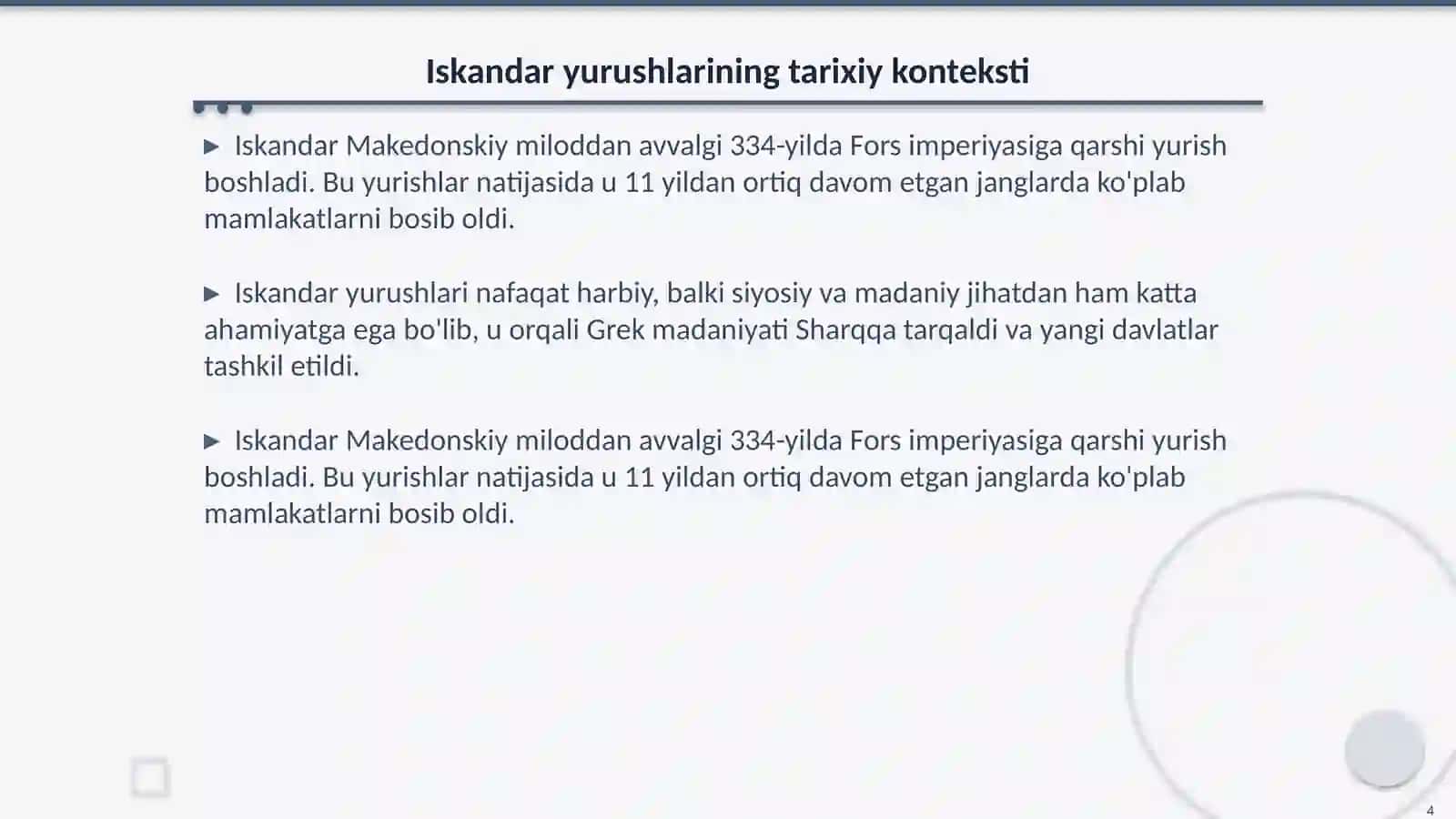 Arrianning “Iskandar yurushlari” asarisini o‘rganish va uning asosida Markaziy Osiyo tarixiga oid ma’lumotnoma tayyorlash 4