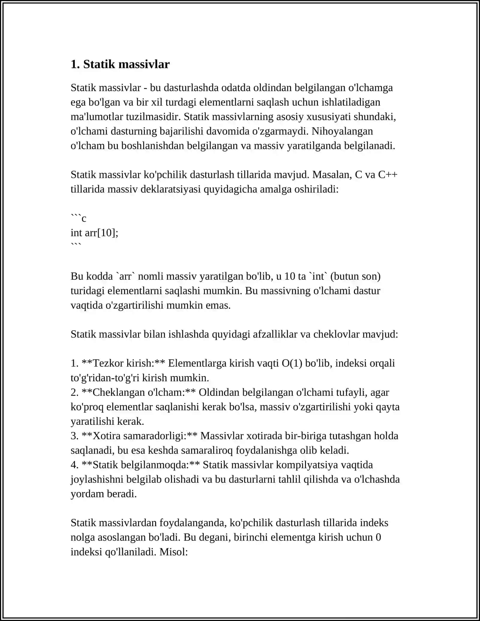 STATIK VA DINAMIK MASSIVLAR 4