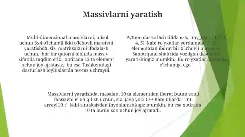 Ko'p O'lchovli Massivlar bilan Ishlash 4