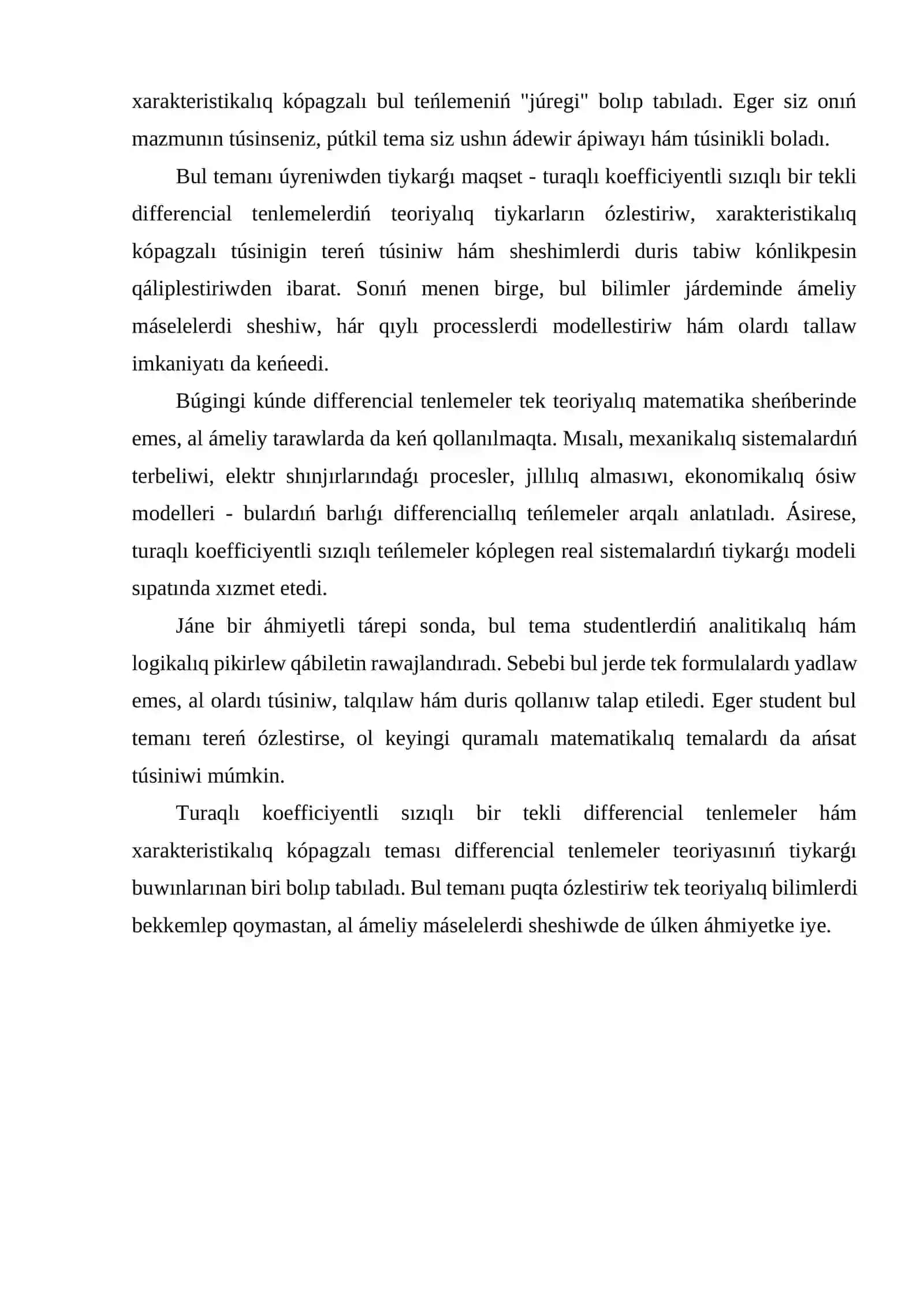 Turaqlı koefficentli sızıqlı bir tekli koefficentli teńlemeler. Xarakteristikalıq ko'paǵzalı 4