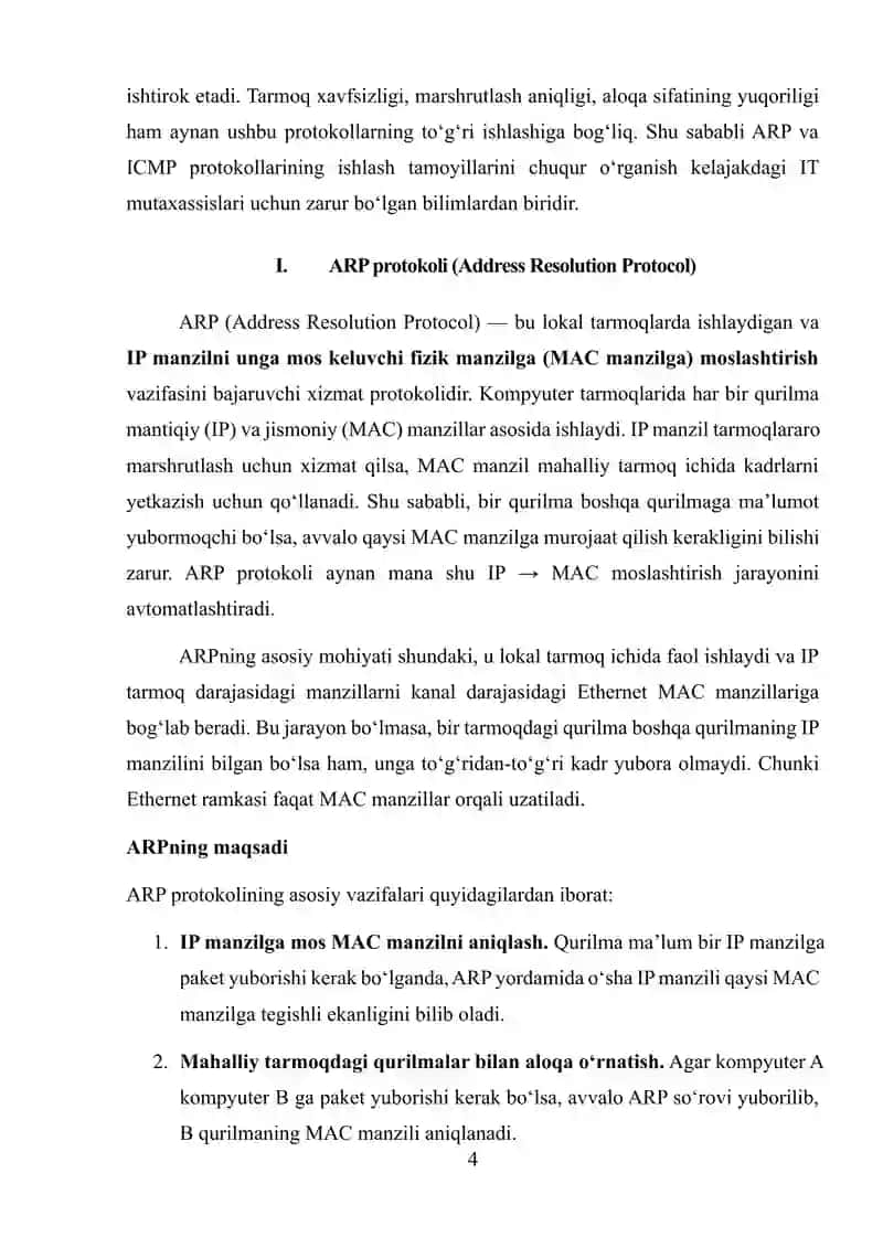 ARP va ICMP protokollarining ishlash tamoyillari 4