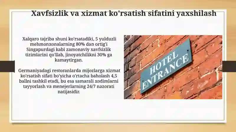 Mehmonxona va restaurant menijmentida xorij tajribalaridan foydalanish 4