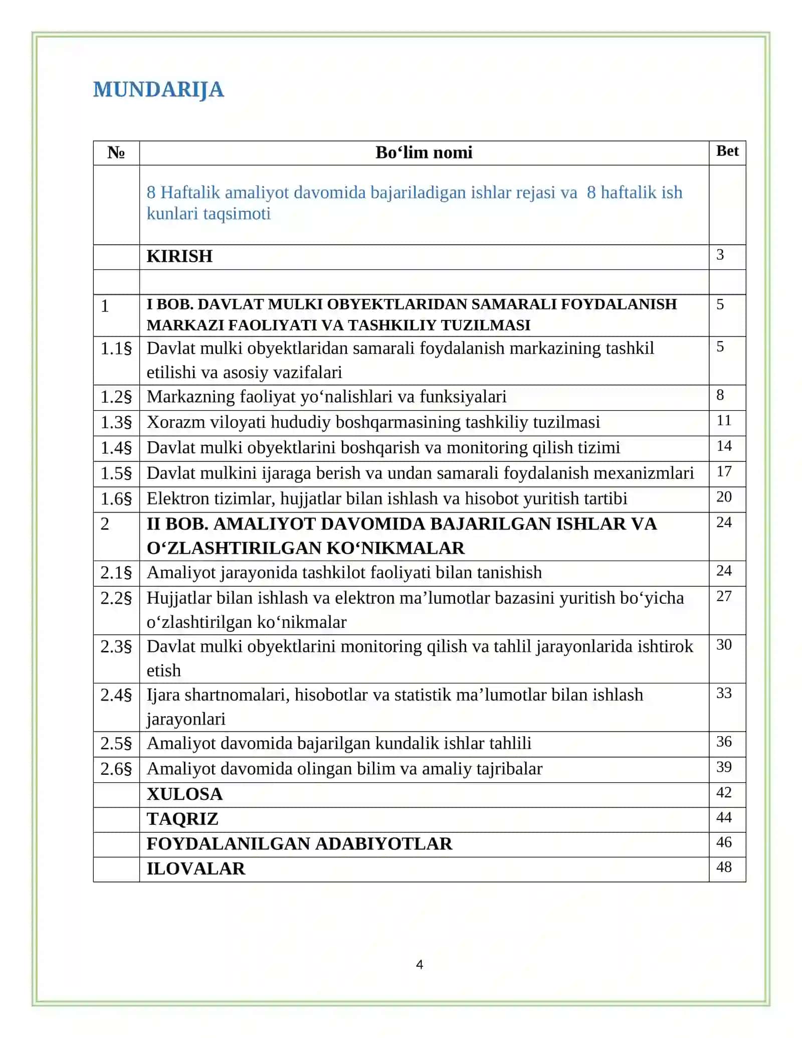 DAVLAT MULKI OBYEKTLARIDAN SAMARALI FOYDALANISH MARKAZI FAOLIYATI VA TASHKILIY TUZILMASI 4
