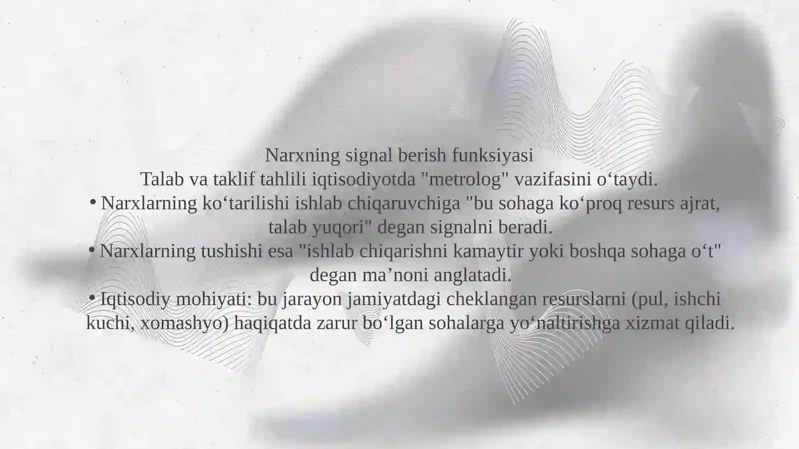 IQTISODIYOTDA SUBYEKTLARI MAHSULOTLARI HAMDA XIZMATIGA BO’LGAN TALAB VA TAKLIFNI O’RGANISHGA AHAMIYATI VA TAHLILNING VAZIFALARI 4