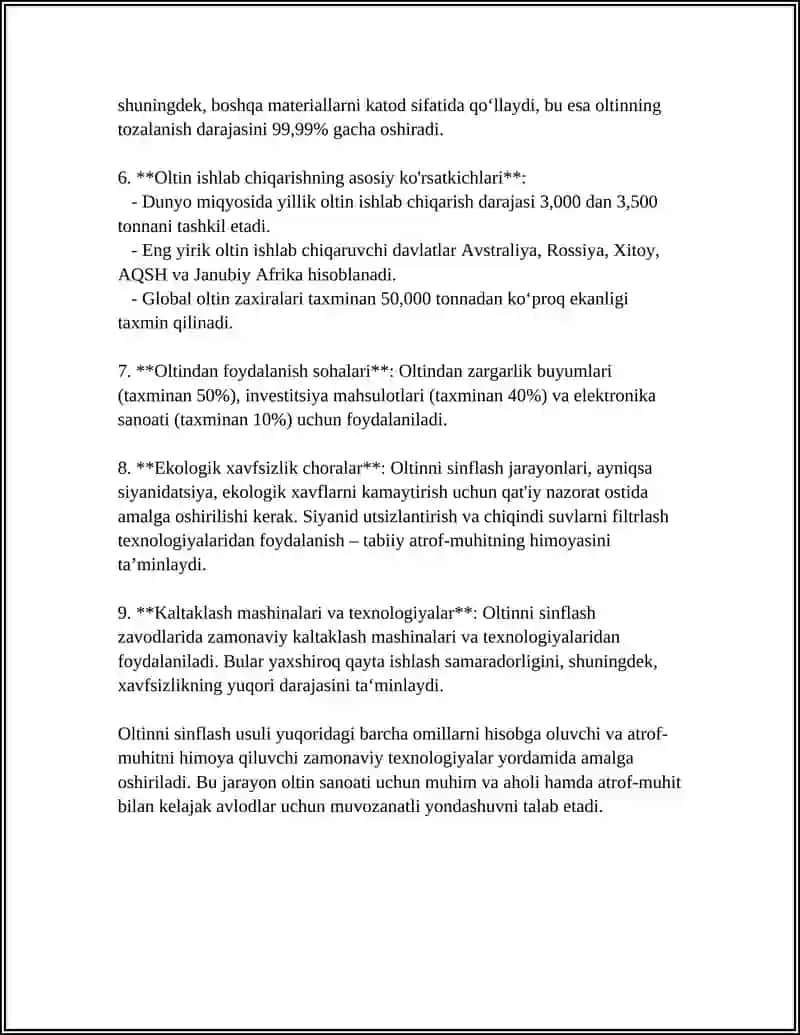 Oltinni sinflash jarayoni 4