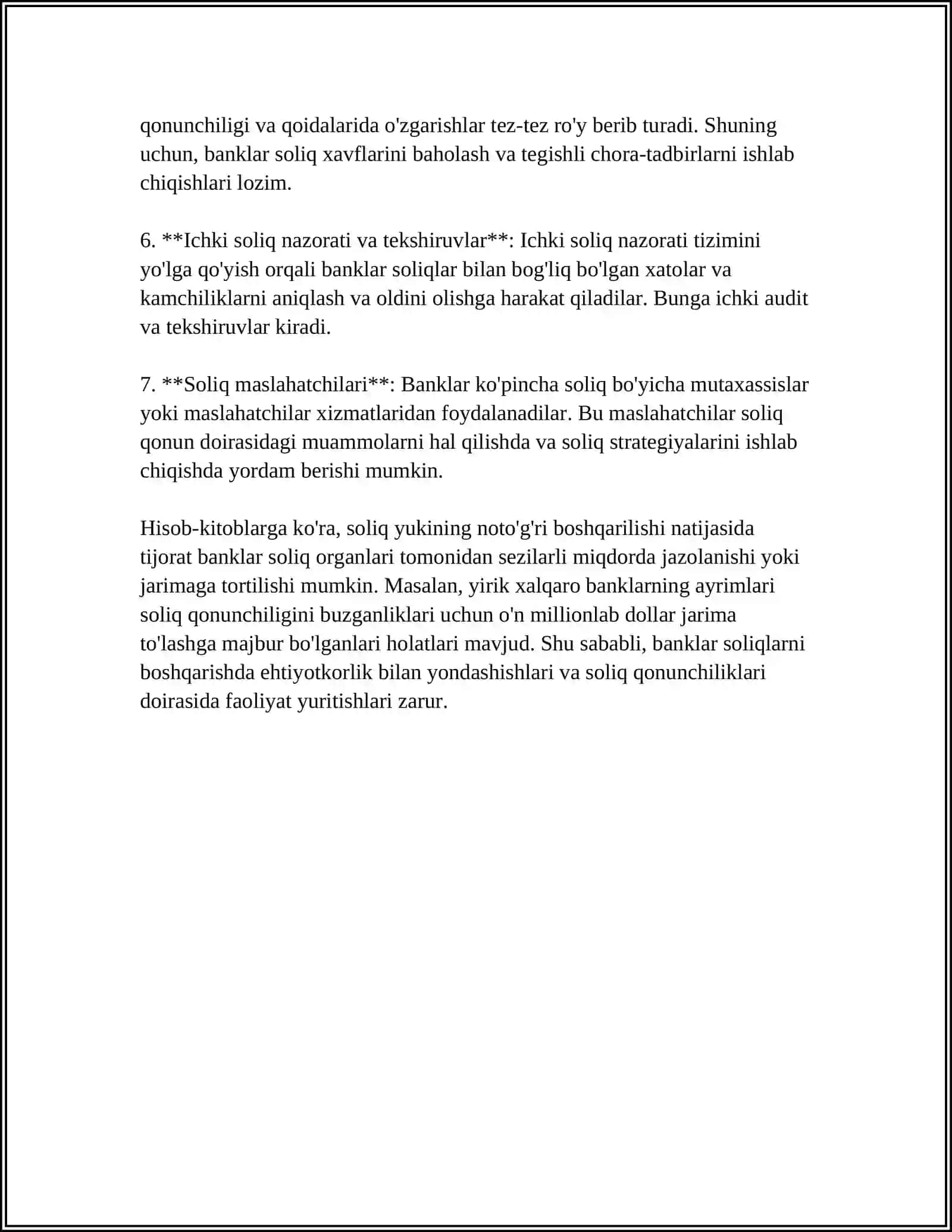 MUSTAQIL ISH Mavzu: TIJORAT BANKLARINING SOLIQ HISOBI VA AUDITI 4
