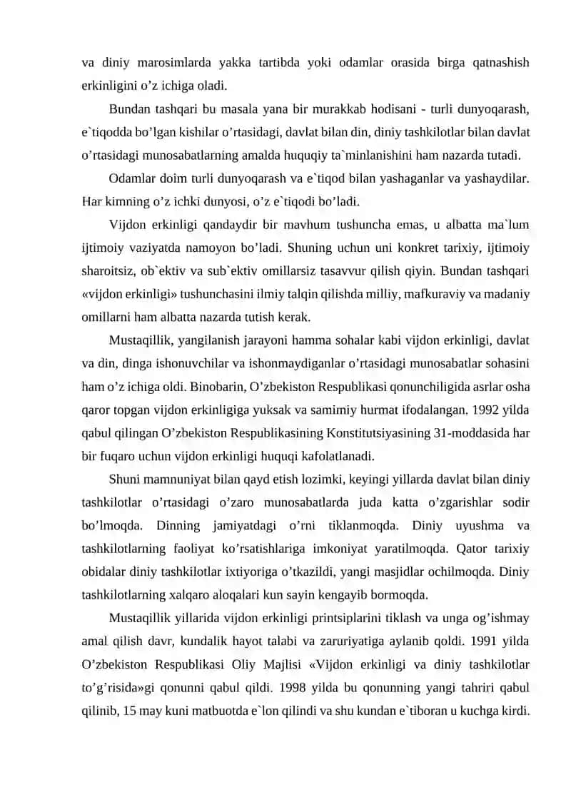 VIJDON ERKINLIGI VA DINIY TASHKILOTLAR TOʻGʻRISIDAGI QONUN HUJJATLARINI BUZISH 4