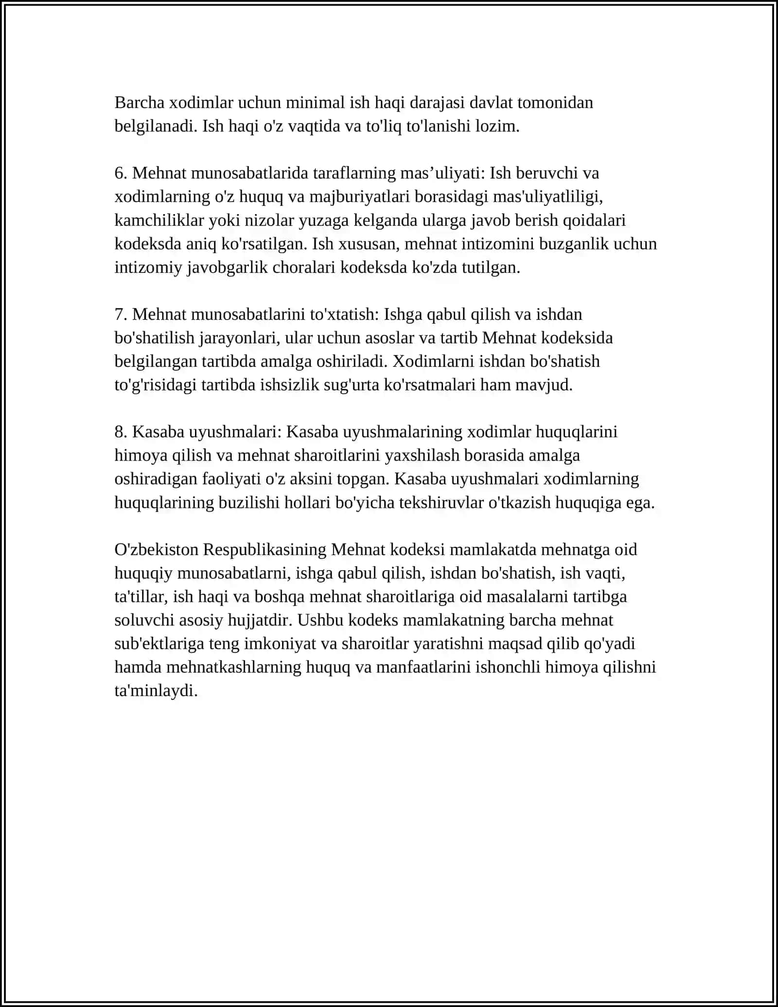MEHNAT KODEKSI VA UNGA SOʻNGI YILLARDA KIRITILGAN OʻZGARTIRISHLAR 4