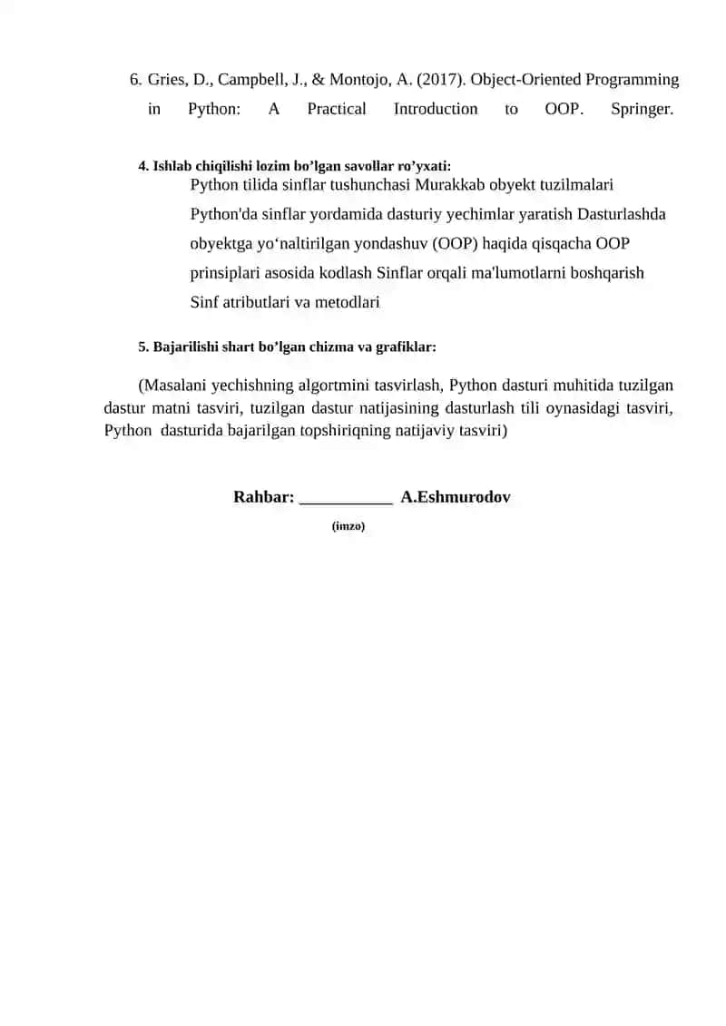 PYTHONDA SINFLAR BILAN ISHLASH 4