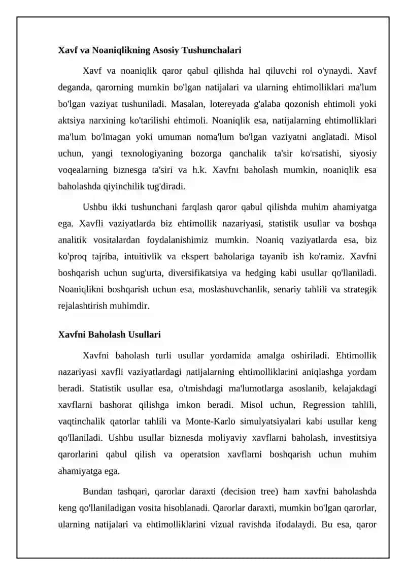 Xavf va noaniqlik sharoitida qaror qabul qilish asoslari 4