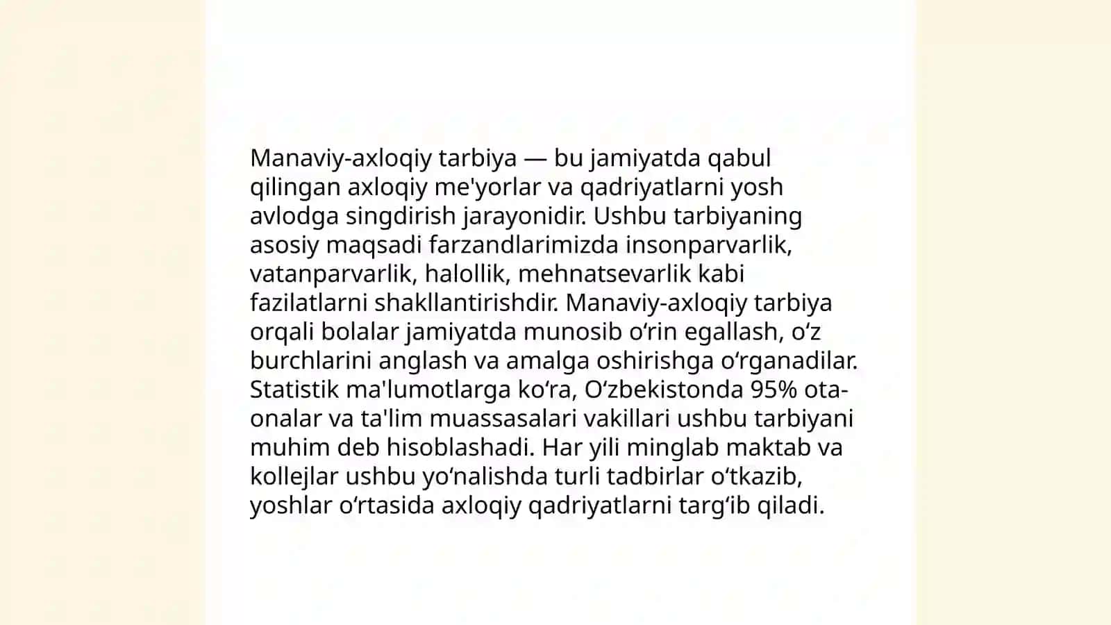 Tarbiya fanini òqitishda manaviy-axloqiy tarbiyaga doir vaziyatli topshiriqlarni yaratish metodikasi 4