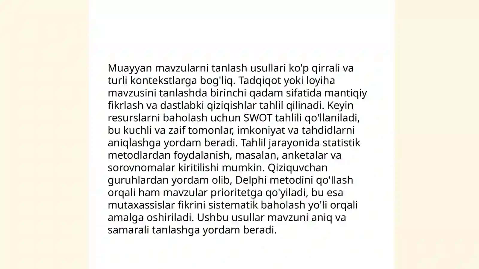 Muayyan mavzular asosida o'quvchilar bilimini nazorat qilish va baholash uchun topshiriqlar tizimini ishlab chiqish 4
