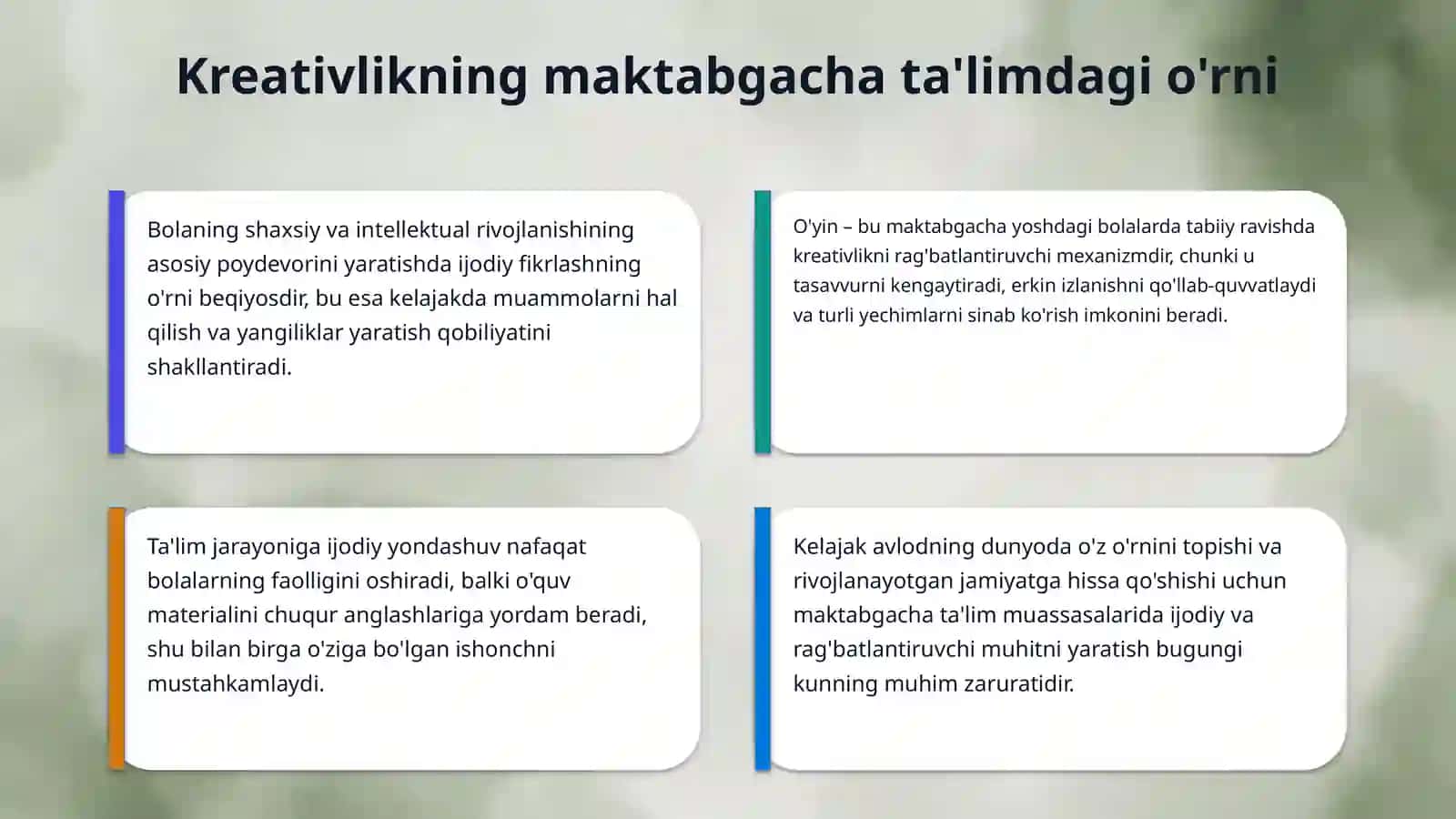 Bo'lajak maktabgacha ta'lim pedagoglarini kreativ qobiliyatlarini rivojlantirish mazmuni 4
