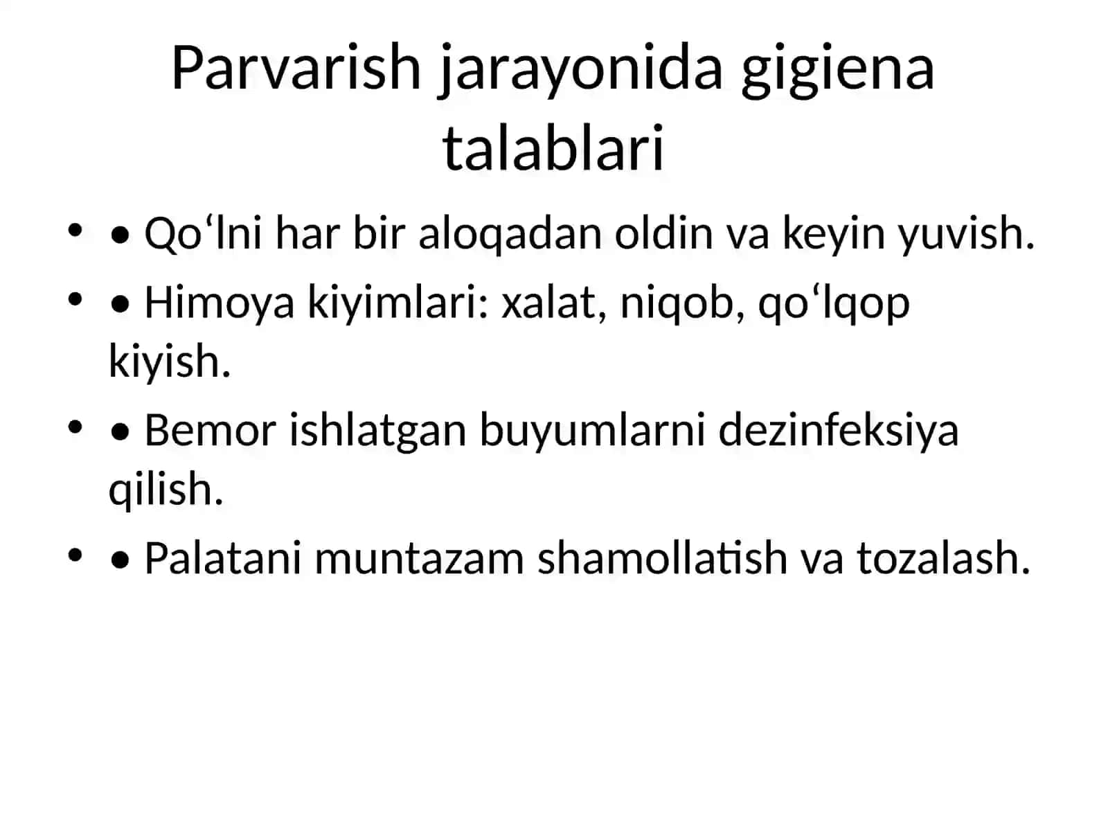 Yuqumli kasalliklar bilan og‘rigan bemorlarni parvarish qilish 4