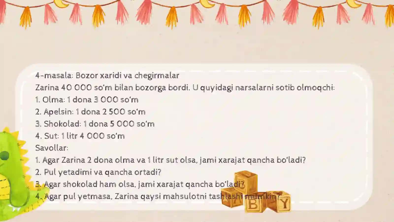 Boshlang‘ich Sinf matematika darslari da iqtisodiy savodxonlikni shakllantirish bosqochlari 4