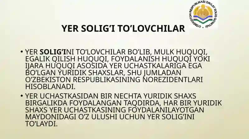 Yuridik shaxslardan olinadigan yer solig’i 4
