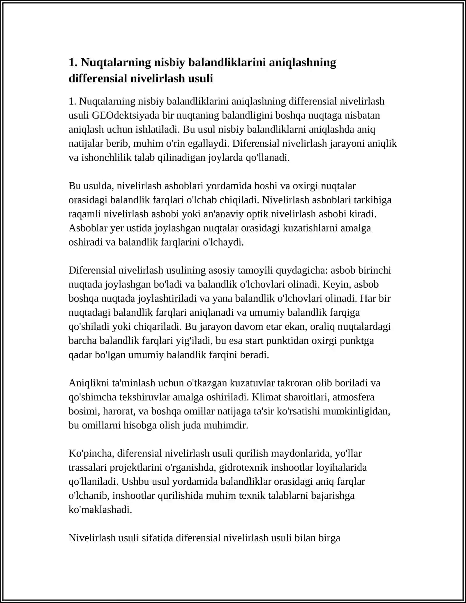 Nuqtalar nisbiy balandligini aniqlash 4