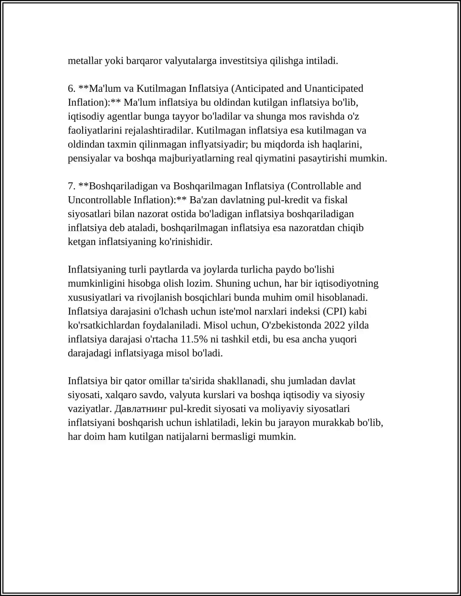 IQTISODIYOTDA INFILATSIYANING ORTISHI 4