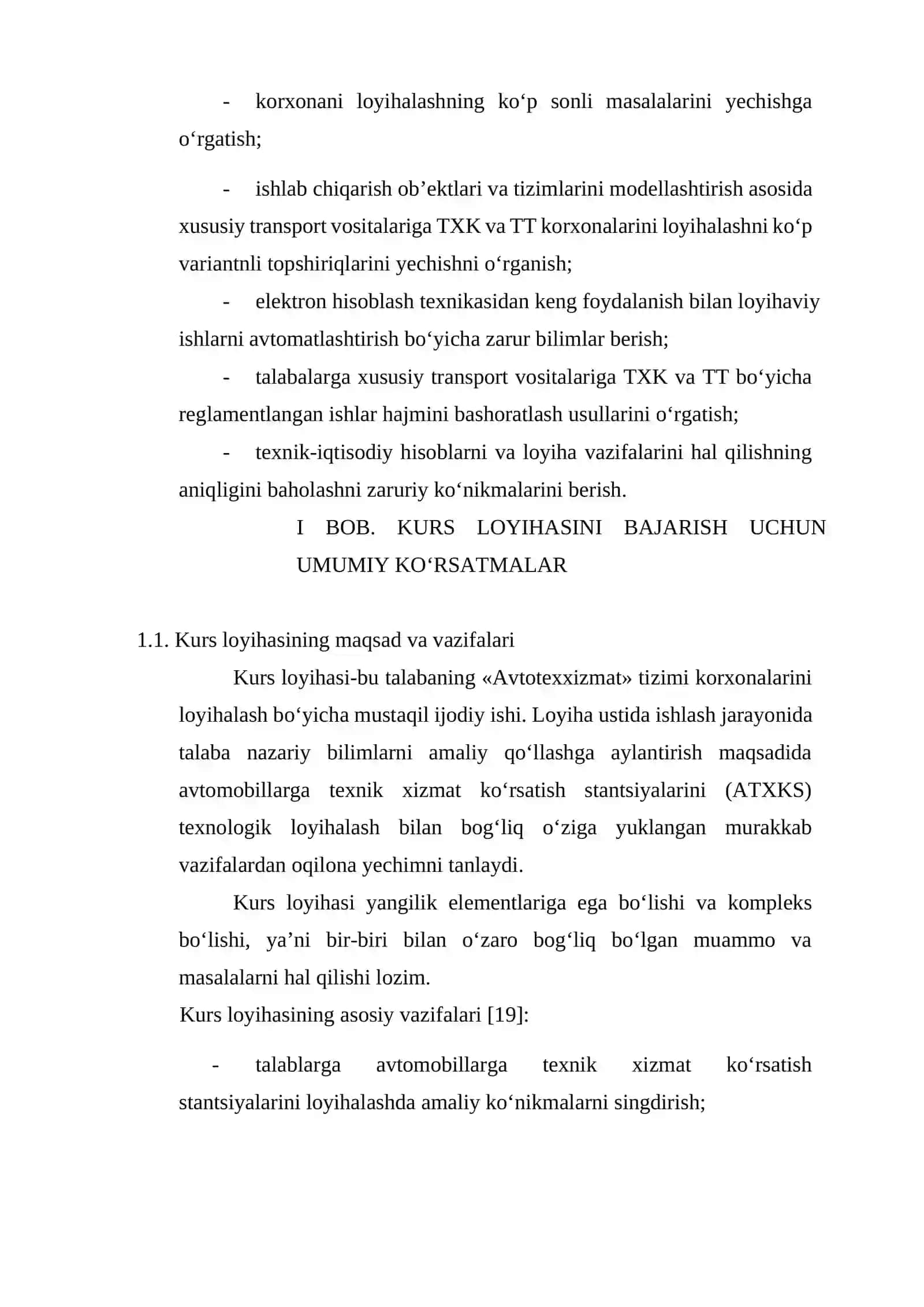AVTOSERVIS KORXONALARINI LOYIHALASH ASOSLARI fanidan USLUBIY KO‘RSATMA 4