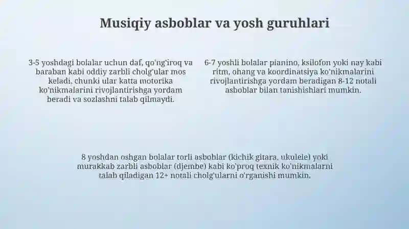 Bolalar musiqa asboblarida jo‘rlik mashg‘ulotlarini ishlab chiqish 4