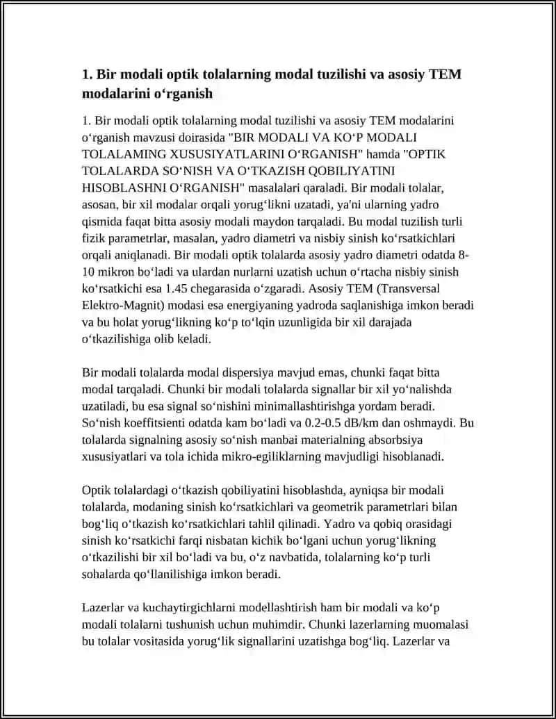 BIR MODALI VA KO‘P MODALI TOLALAMING XUSUSIYATLARINI O‘RGANISH 4