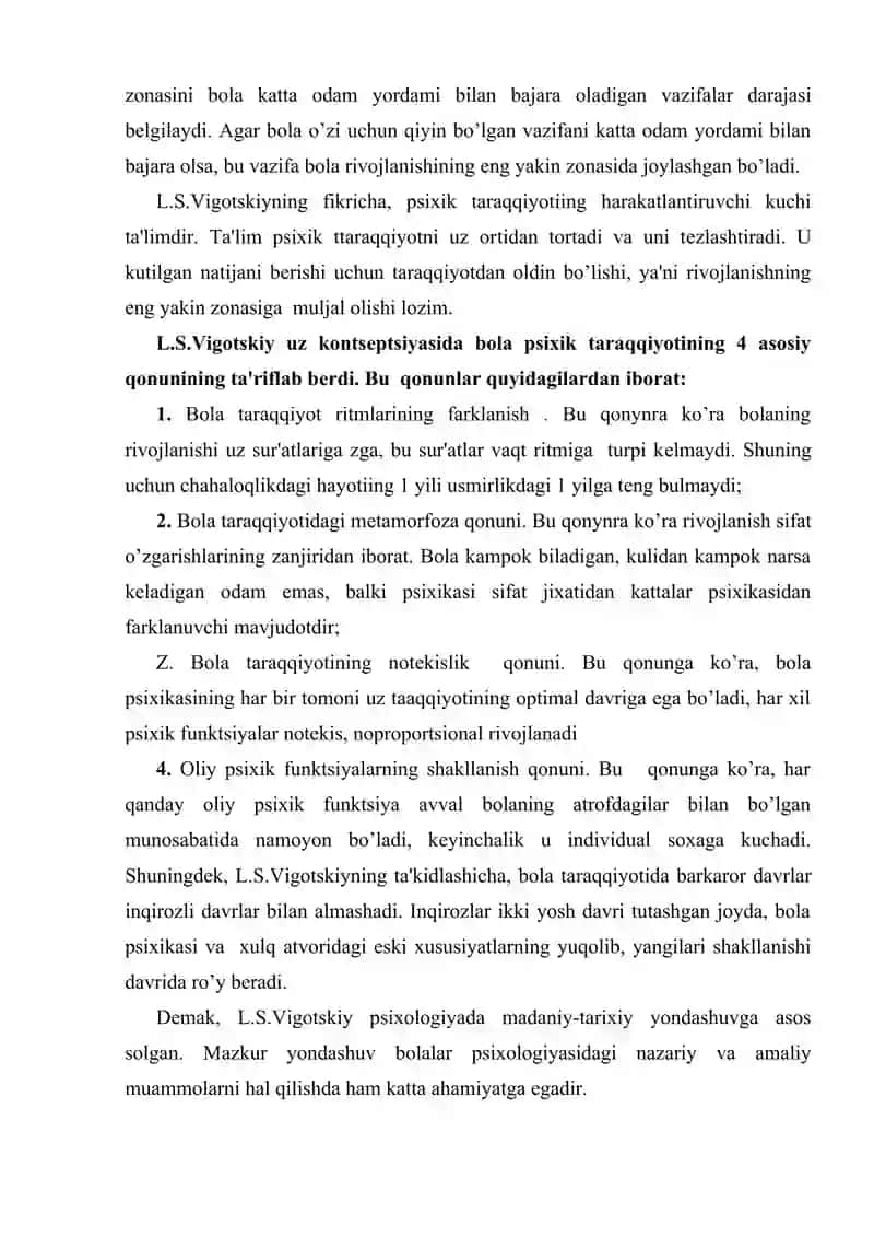 Psixik rivojlanishni tushunishning tarixiy madaniy konsepsiyasi L.S.Vigotskiy va uning maktabi 4