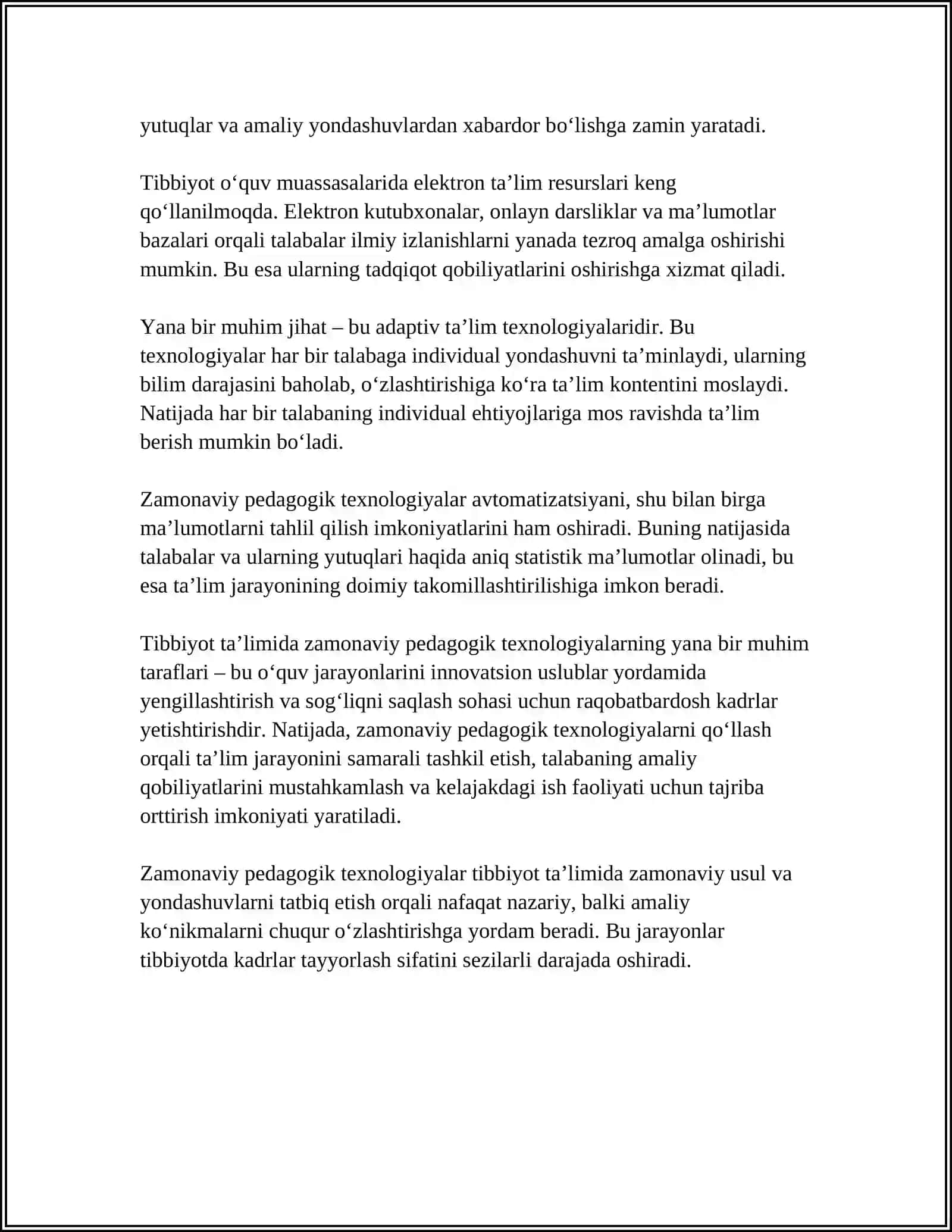 TIBBIYOT TALIMIDA ZAMONAVIY PEDAGOGIK TEXNALOGIYALARNING QOʻLLANISHI ZARURATLARI 4