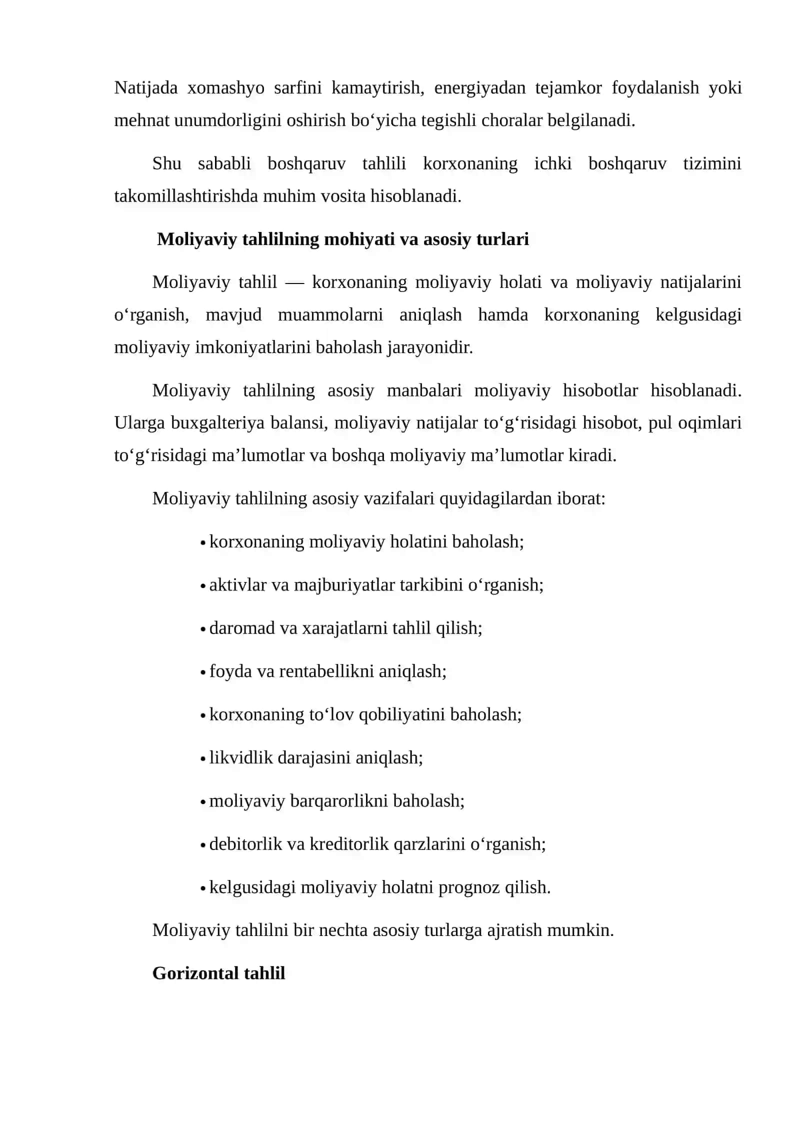 BOSHQARUV VA MOLIYAVIY TAHLIL TURLARINING MOHIYATI: AMALIYOTDAGI MAVJUD MUAMMONING YECHIMINI TOPISH 4