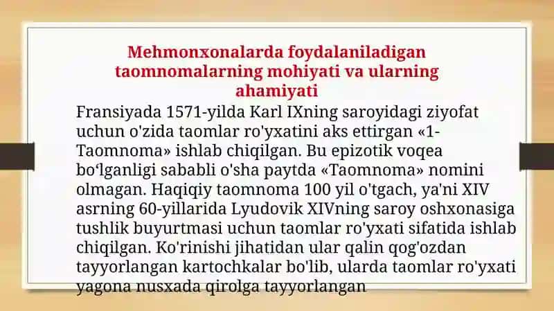 Mehmonxonalarda ovqatlanishni tashkil etish 4
