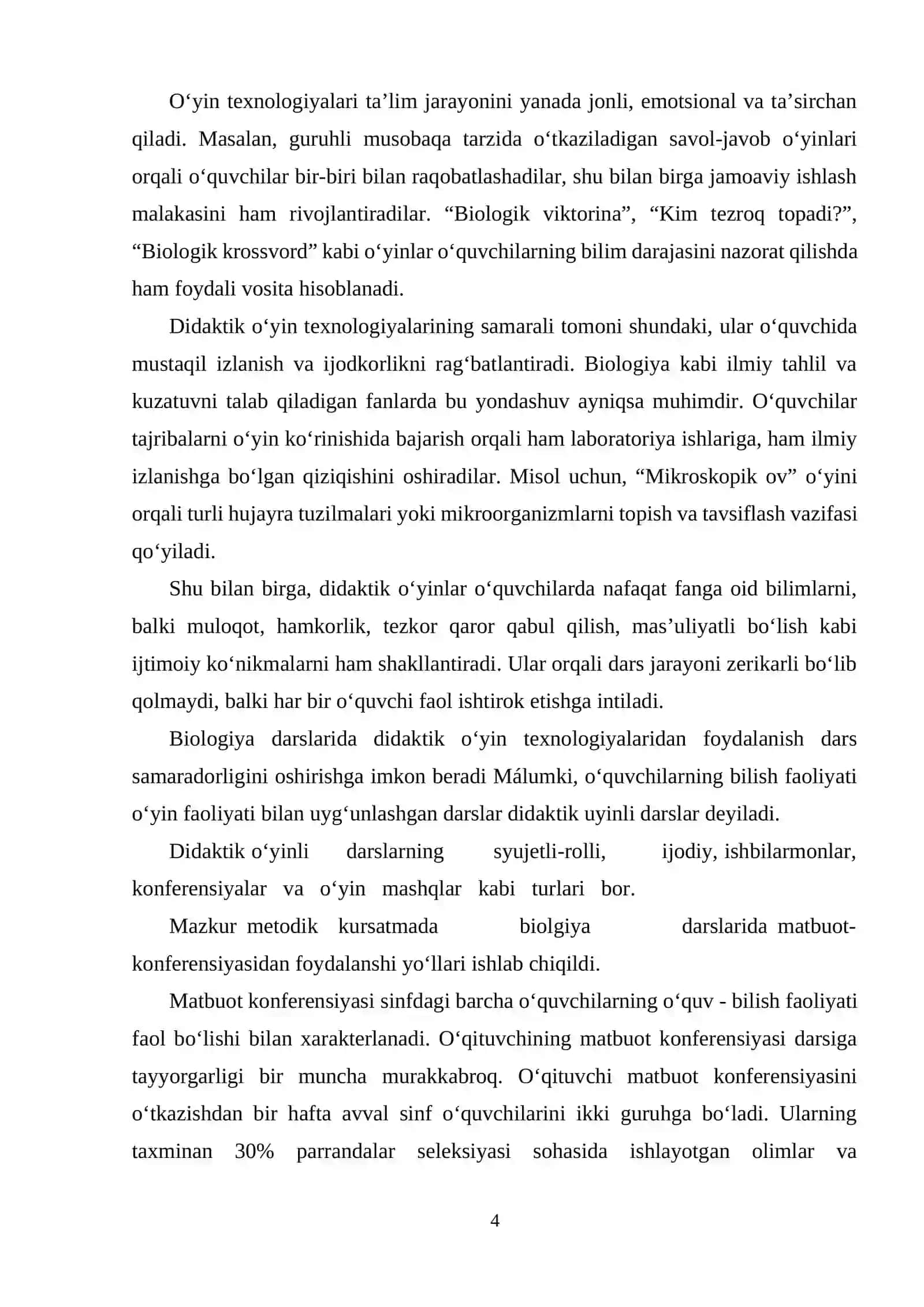 Biologiya darslarida noodatiy usullarini qoʻllash metodologiyasi,texnik uskunalardan foydalanish 4