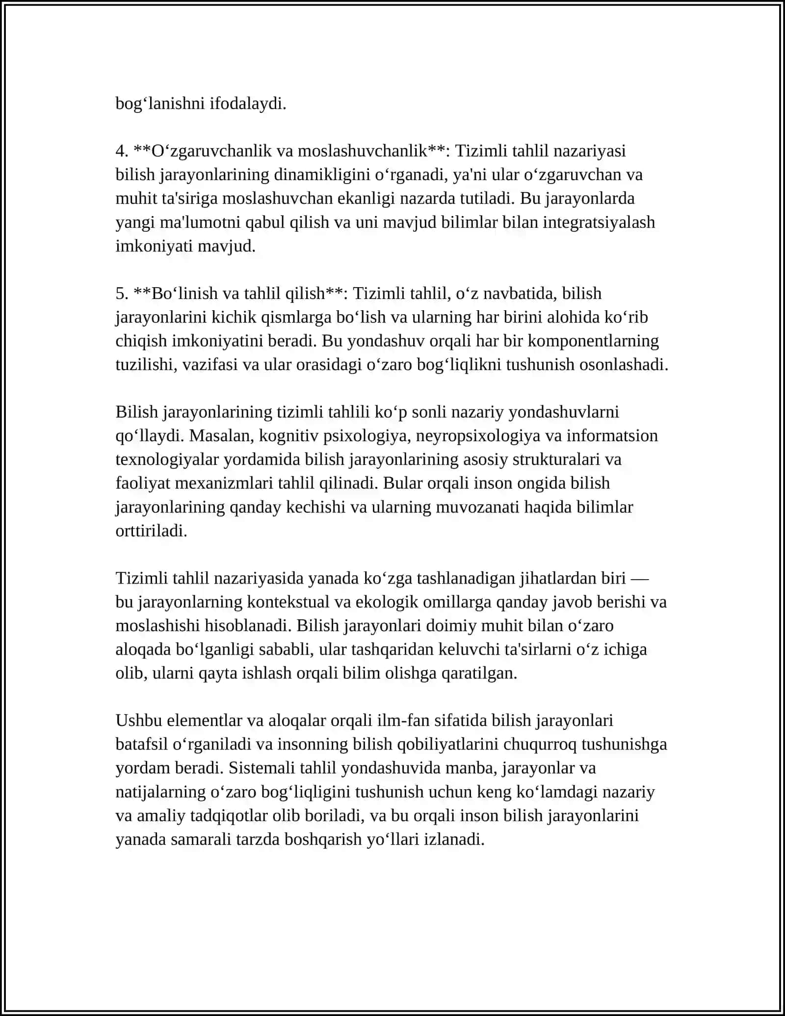 BILISH JARAYONLARI VA TIZIMLI TAHLIL NAZARIYASI 4