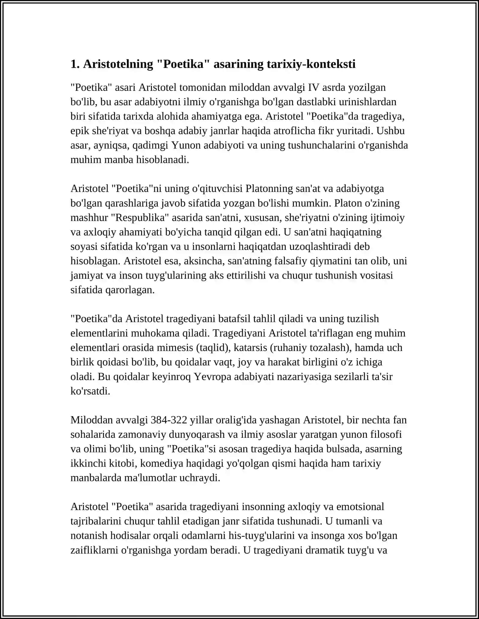 ARISTOTELNING "POETIKA"ASARINI OʻRGANISH SHARHINI 4