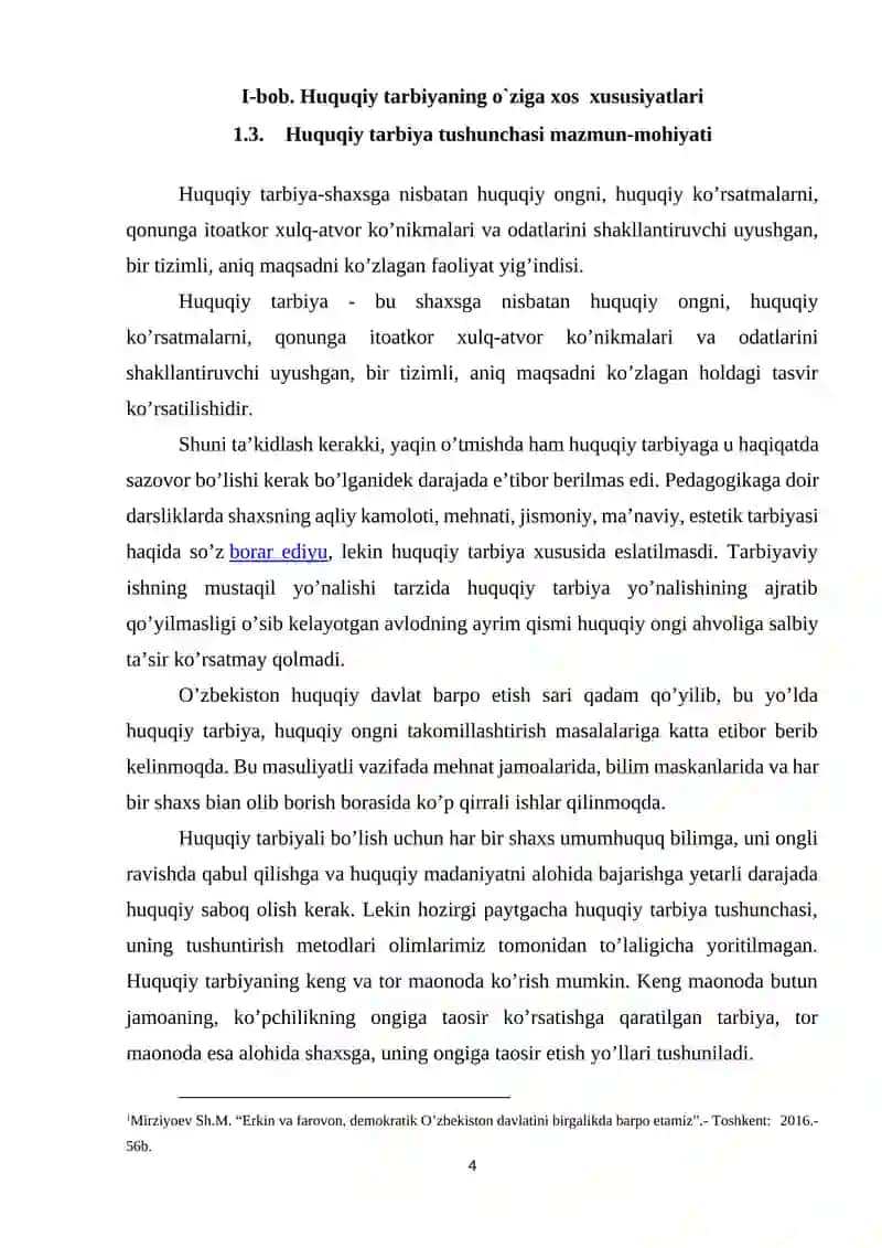 Huquqiy tarbiyaning o`ziga xos  xususiyatlari. Huquqiy tarbiya va huquqiy ta`lim, Huquqiy tarbiya va axloqiy tarbiya 4