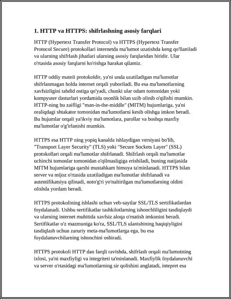 HTTP VA HTTPS PROTOKOLLARINING XAVFSIZLIK DARAJASI VA SERTIFIKAT ASOSIDAGI ISHLASHINI TAQQOSLASH 4