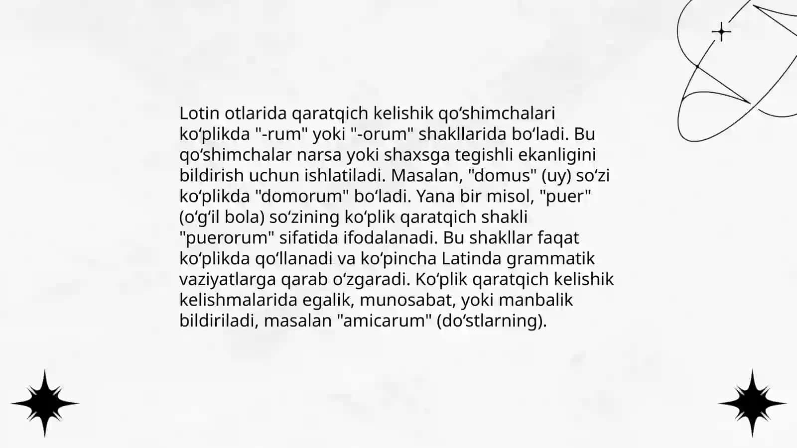 Lotin otlarning bosh va qaratqich kelishik qoshimchalari koplikda 4