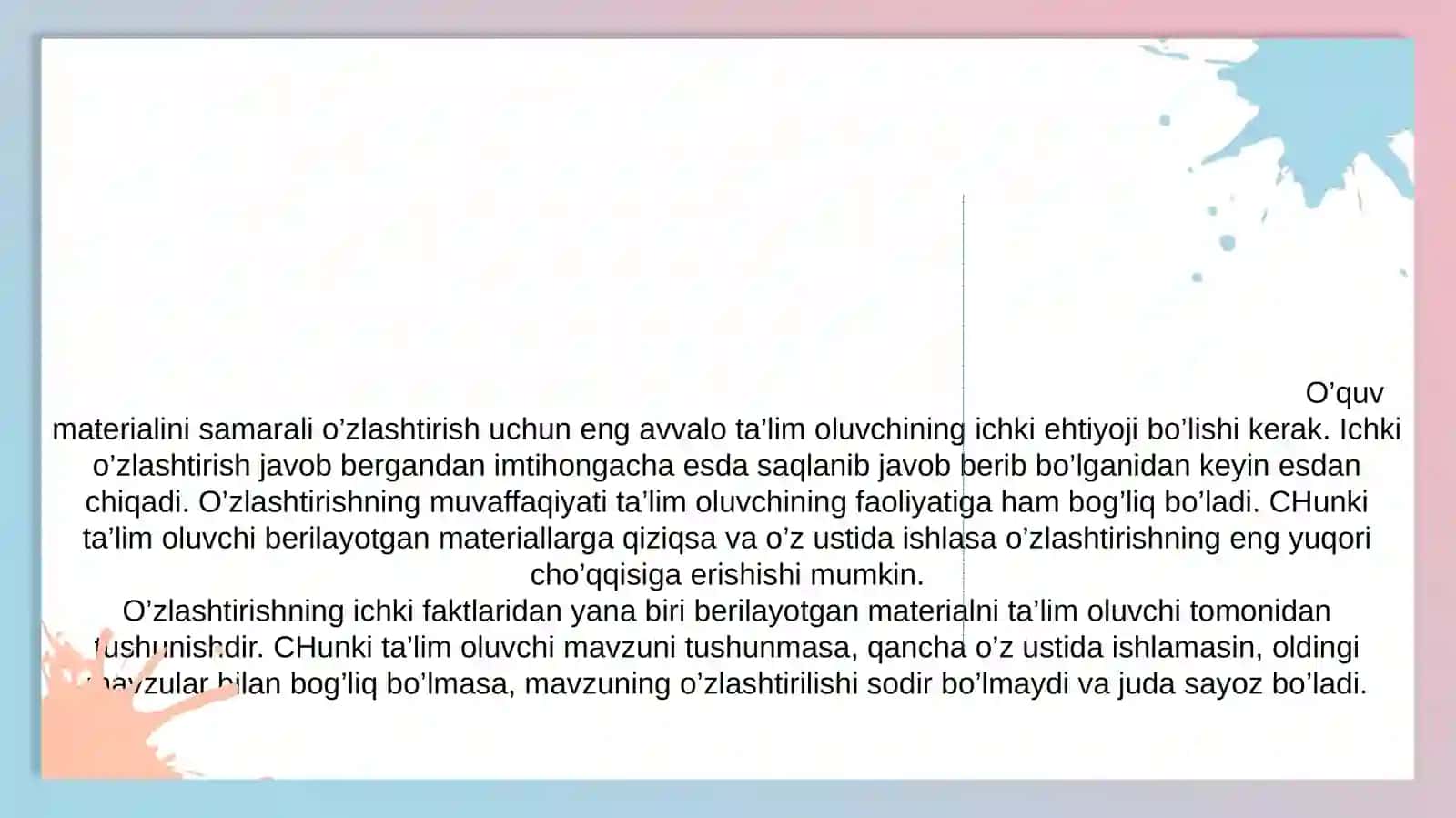 O‘quv materialini eslab qolish shartlari 4