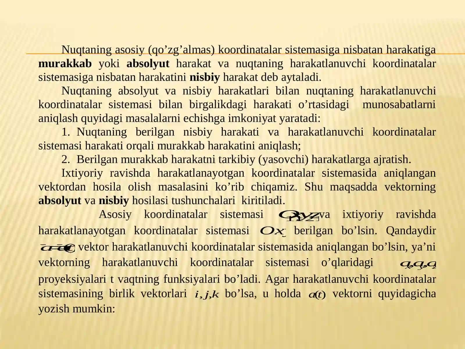 NUQTANING MURAKKAB HARAKATI. KORIOLIS TEOREMASI 4